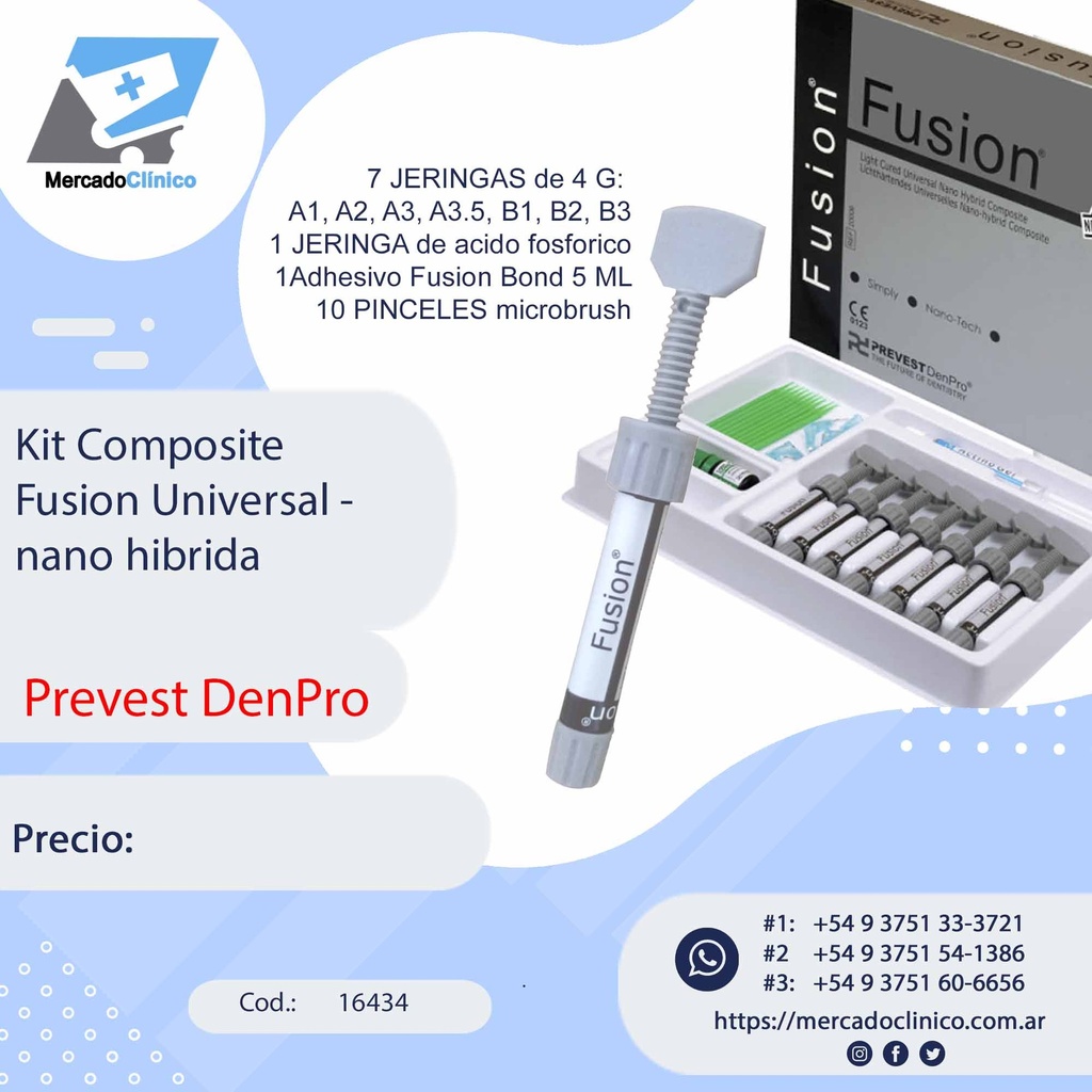Kit Composite Fusion Universal nano hibrida Prevest Mercado Clinico